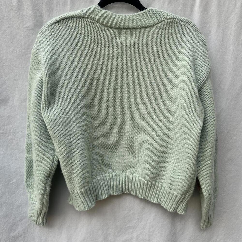 Luna Ivy Anthropologie Mint Green Knit Oversized Cardigan with Flowers Sz XS - Picture 5 of 7